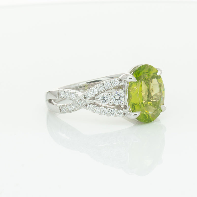 18ct White Gold 3.38ct Peridot & Diamond Ring-Ring-Walker & Hall
