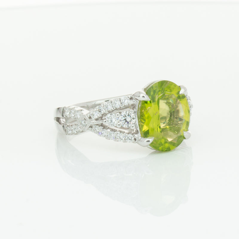 18ct White Gold 3.38ct Peridot & Diamond Ring-Ring-Walker & Hall