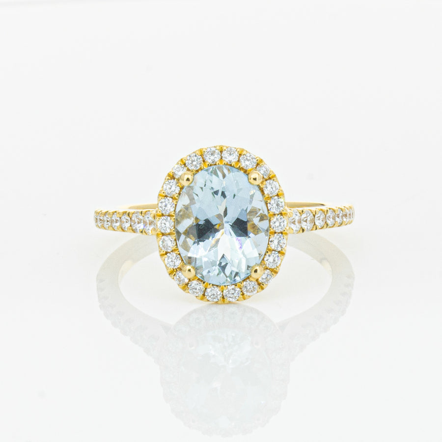 18ct Yellow Gold 1.58ct Aquamarine & Diamond Sierra Ring-Ring-Walker & Hall