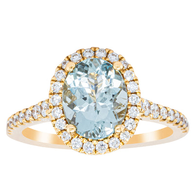 18ct Yellow Gold 1.58ct Aquamarine & Diamond Sierra Ring-Ring-Walker & Hall