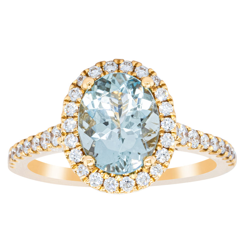 18ct Yellow Gold 1.58ct Aquamarine & Diamond Sierra Ring-Ring-Walker & Hall