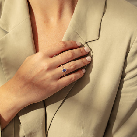 18ct Yellow Gold .81ct Tanzanite & Diamond Mini Sierra Ring-Ring-Walker & Hall