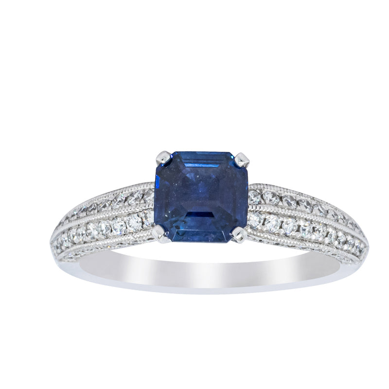 18ct White Gold 1.09ct Sapphire & Diamond Ring-Ring-Walker & Hall