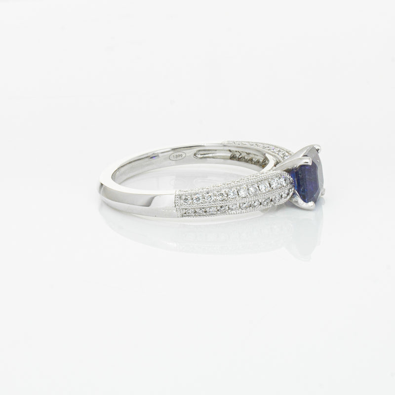 18ct White Gold 1.09ct Sapphire & Diamond Ring-Ring-Walker & Hall