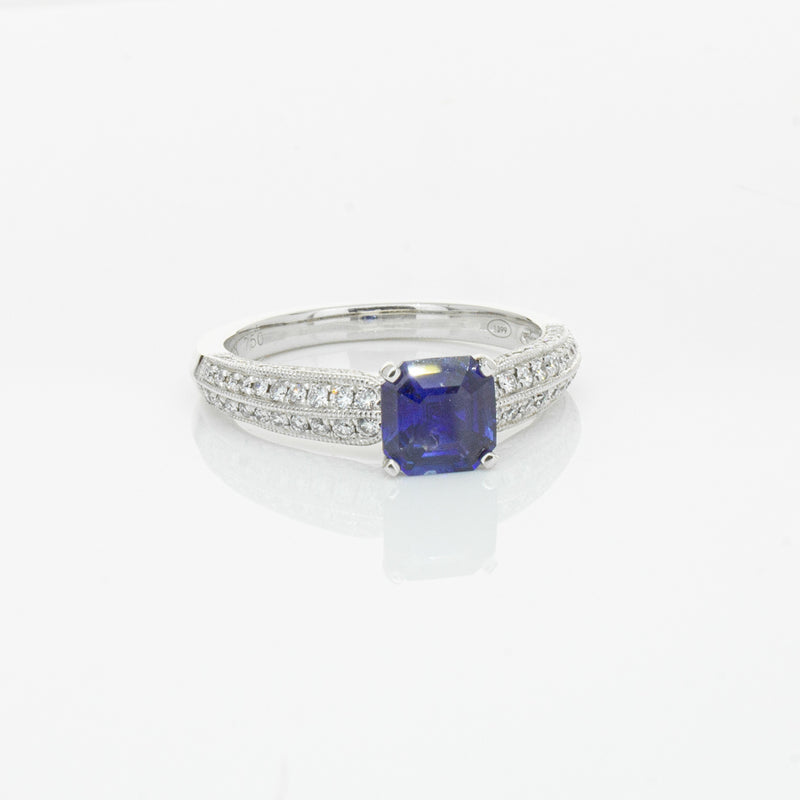 18ct White Gold 1.09ct Sapphire & Diamond Ring-Ring-Walker & Hall