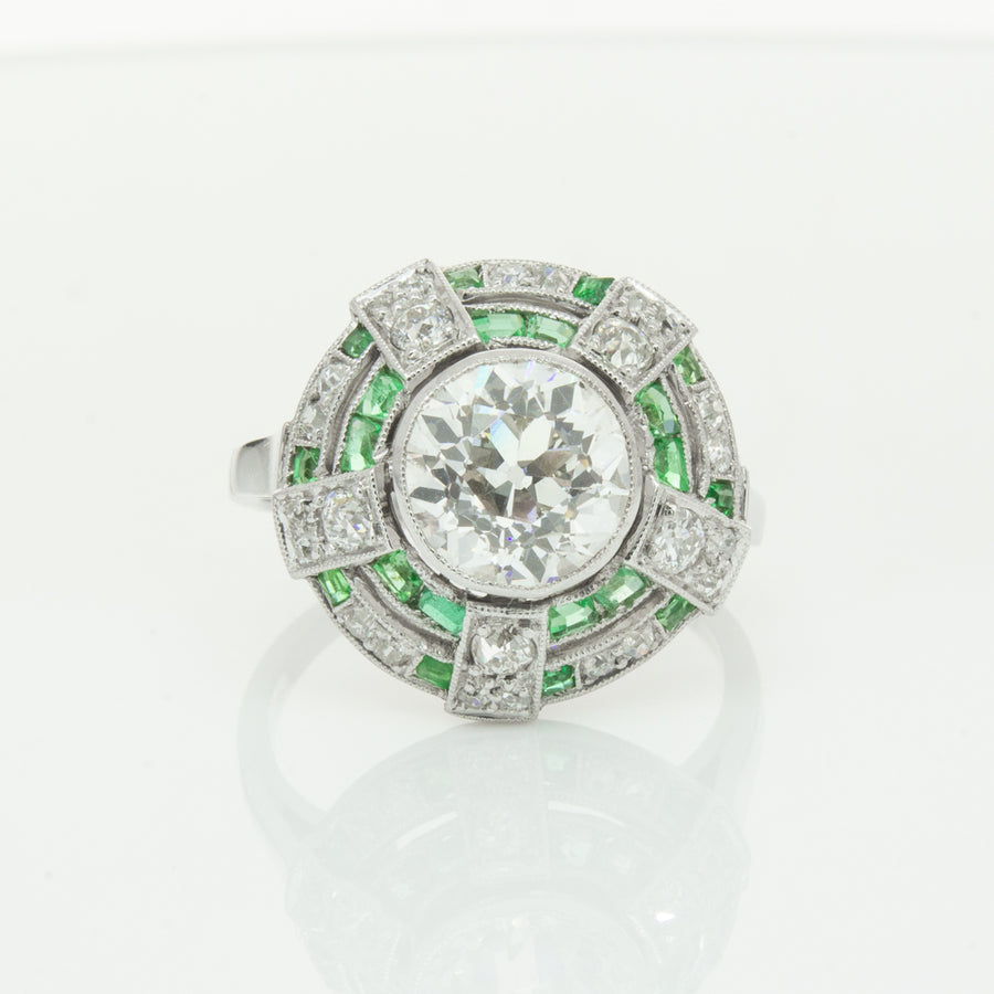 Vintage 14ct White Gold 1.94ct Diamond & Emerald Ring-Ring-Walker & Hall