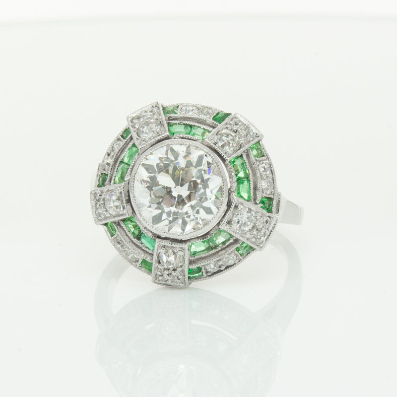 Vintage 14ct White Gold 1.94ct Diamond & Emerald Ring-Ring-Walker & Hall