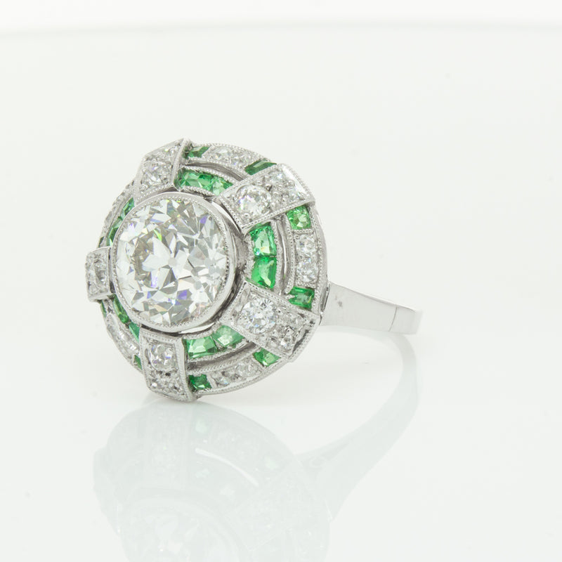 Vintage 14ct White Gold 1.94ct Diamond & Emerald Ring-Ring-Walker & Hall