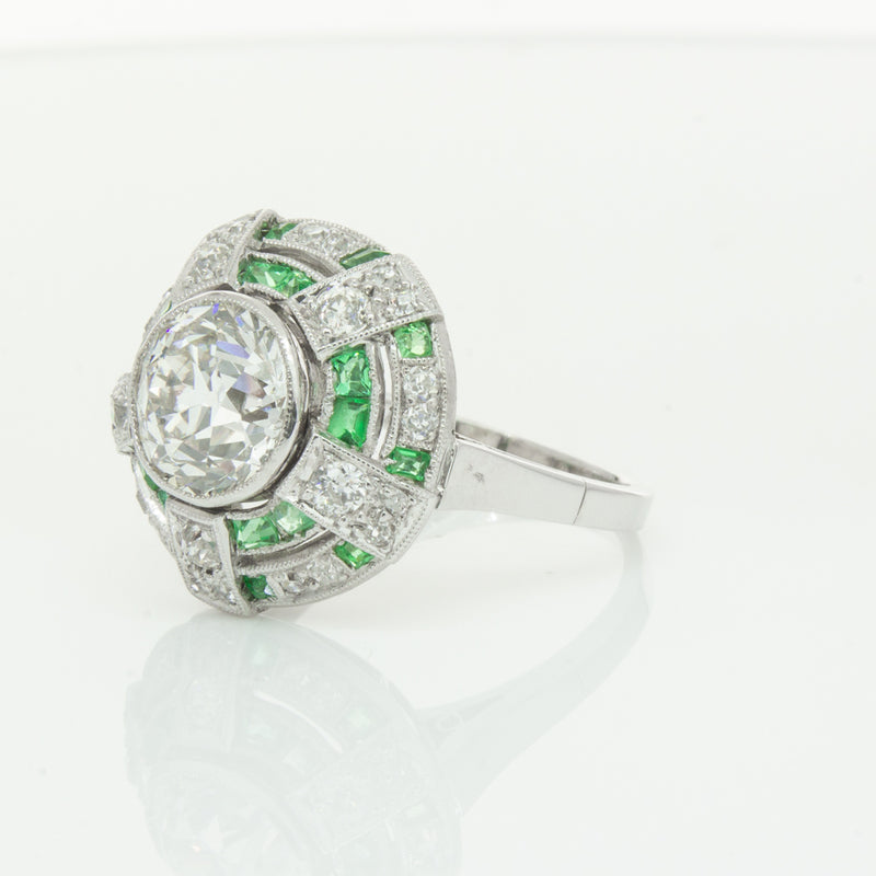 Vintage 14ct White Gold 1.94ct Diamond & Emerald Ring-Ring-Walker & Hall