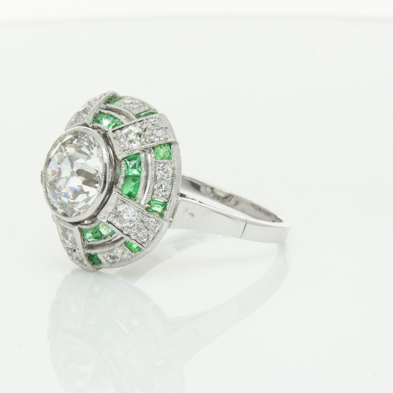 Vintage 14ct White Gold 1.94ct Diamond & Emerald Ring-Ring-Walker & Hall