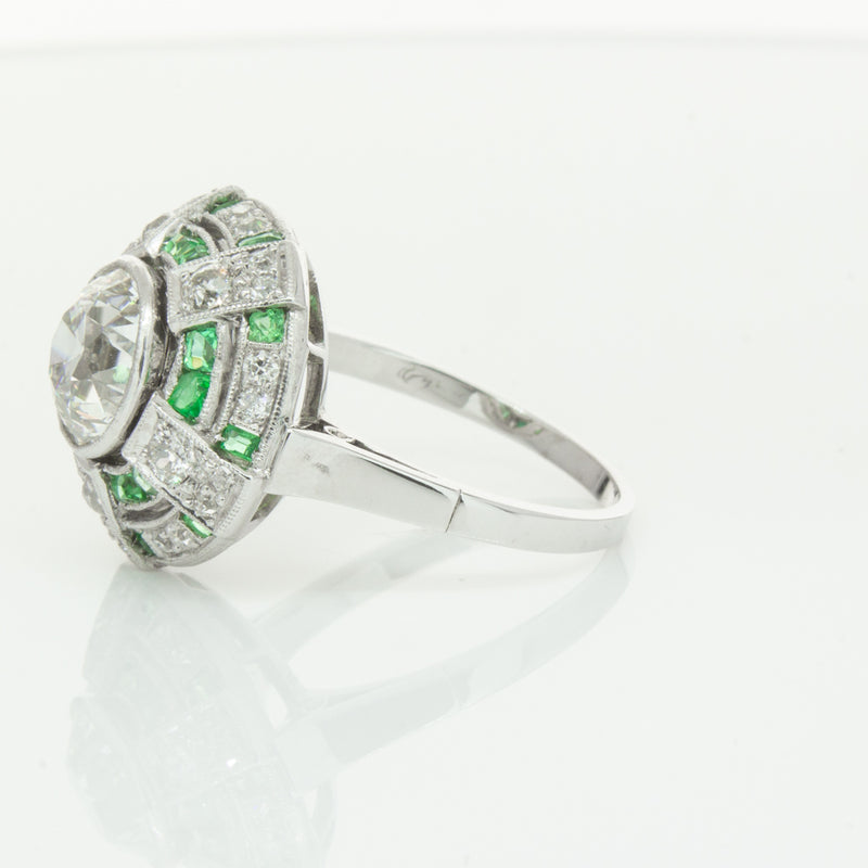 Vintage 14ct White Gold 1.94ct Diamond & Emerald Ring-Ring-Walker & Hall