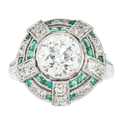 Vintage 14ct White Gold 1.94ct Diamond & Emerald Ring-Ring-Walker & Hall