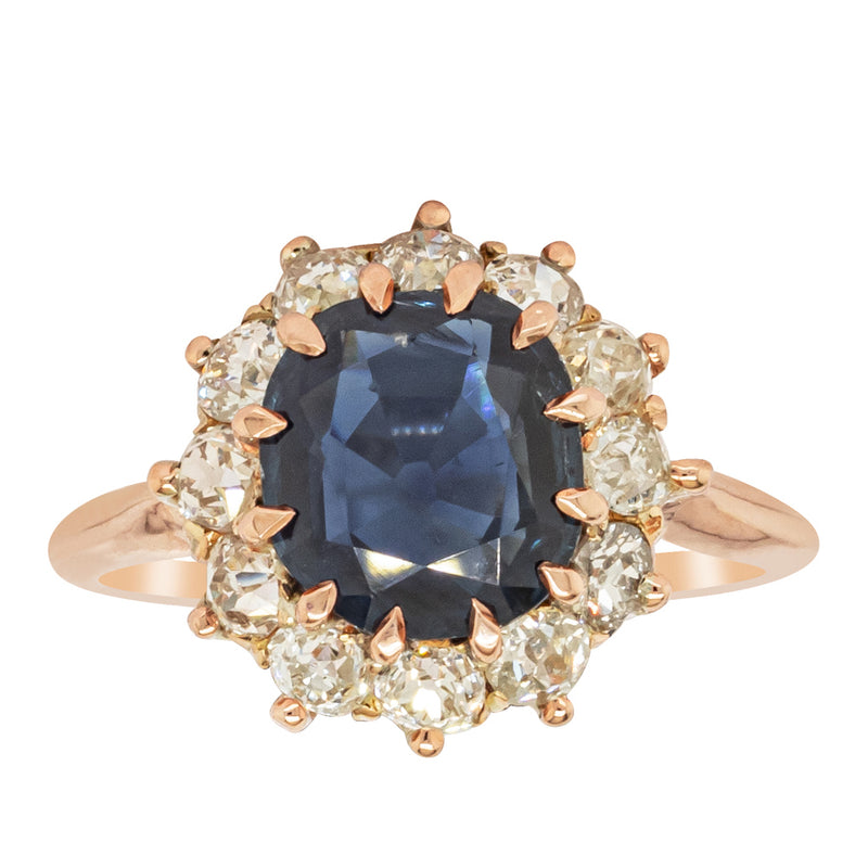 Vintage 17ct Rose Gold 2.41ct Sapphire & Diamond Ring-Ring-Walker & Hall