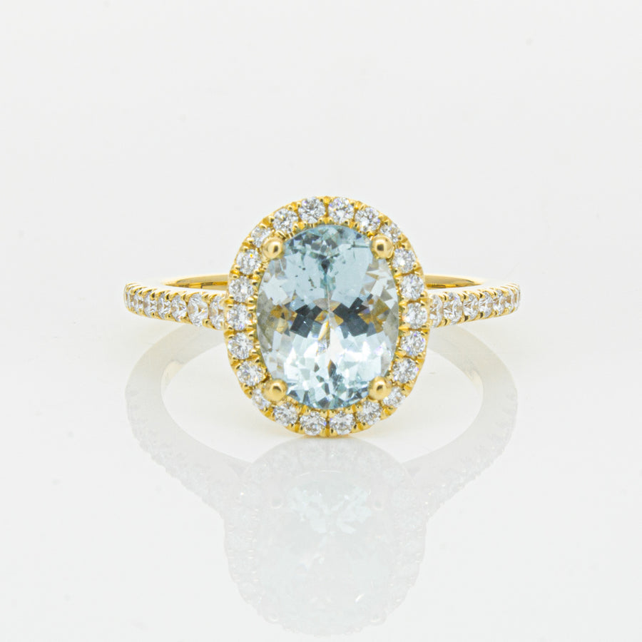 18ct Yellow Gold 1.94ct Aquamarine & Diamond Sierra Ring-Ring-Walker & Hall