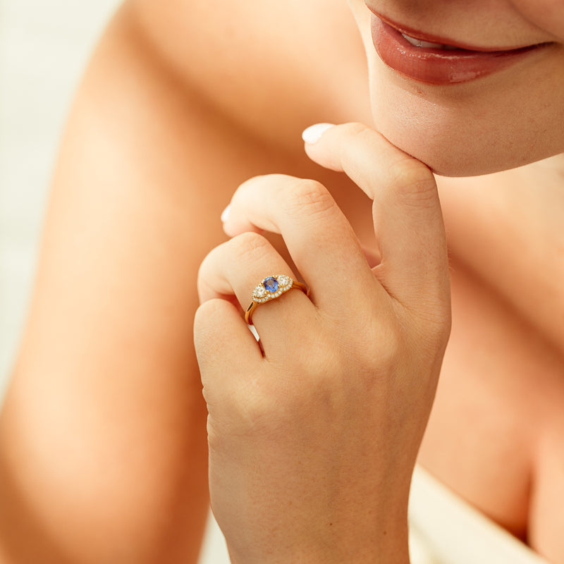 18ct Yellow Gold .54ct Sapphire & Diamond Posie Ring-Ring-Walker & Hall