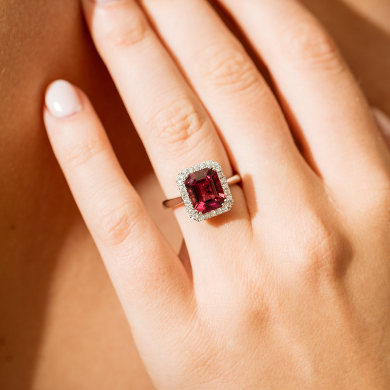 18ct White Gold 3.32ct Pink Tourmaline & Diamond Fleur Ring-Ring-Walker & Hall