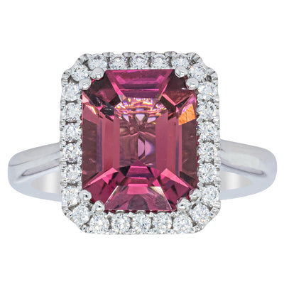 18ct White Gold 3.32ct Pink Tourmaline & Diamond Fleur Ring-Ring-Walker & Hall