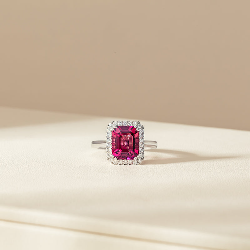18ct White Gold 3.32ct Pink Tourmaline & Diamond Fleur Ring-Ring-Walker & Hall