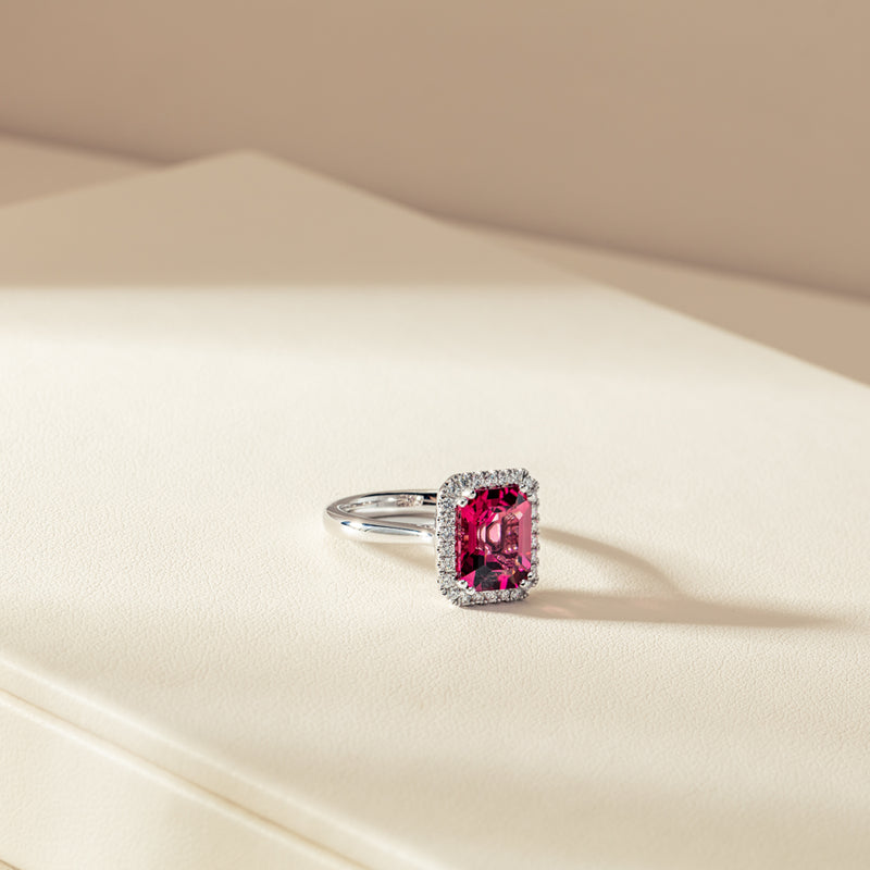 18ct White Gold 3.32ct Pink Tourmaline & Diamond Fleur Ring-Ring-Walker & Hall