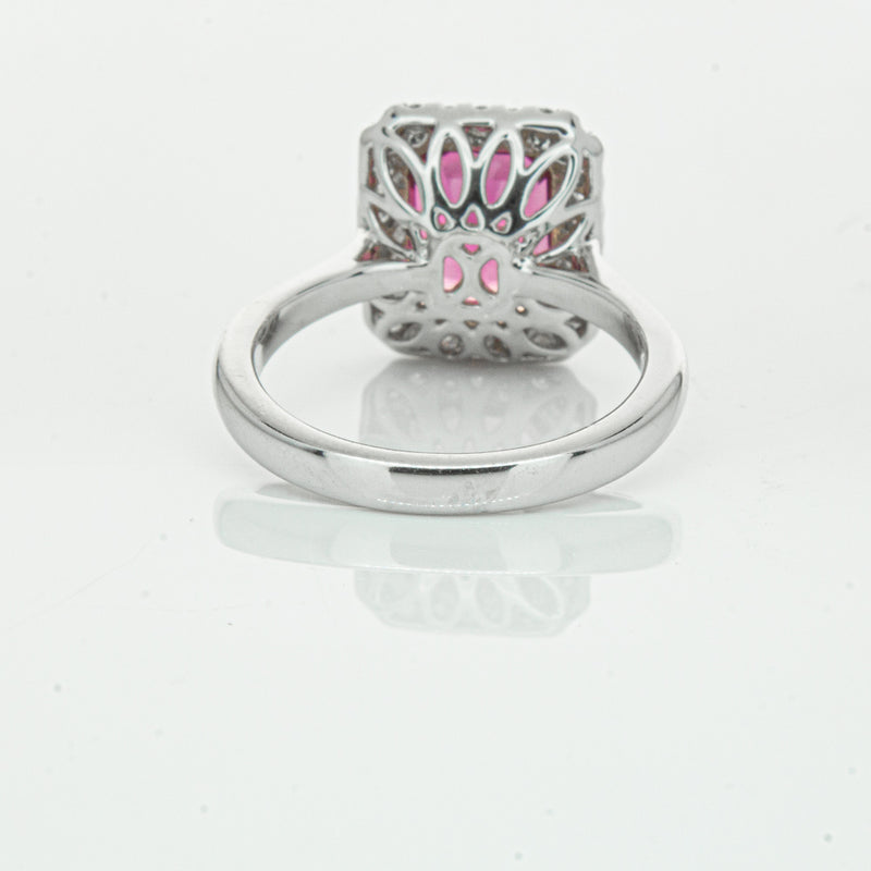 18ct White Gold 3.32ct Pink Tourmaline & Diamond Fleur Ring-Ring-Walker & Hall