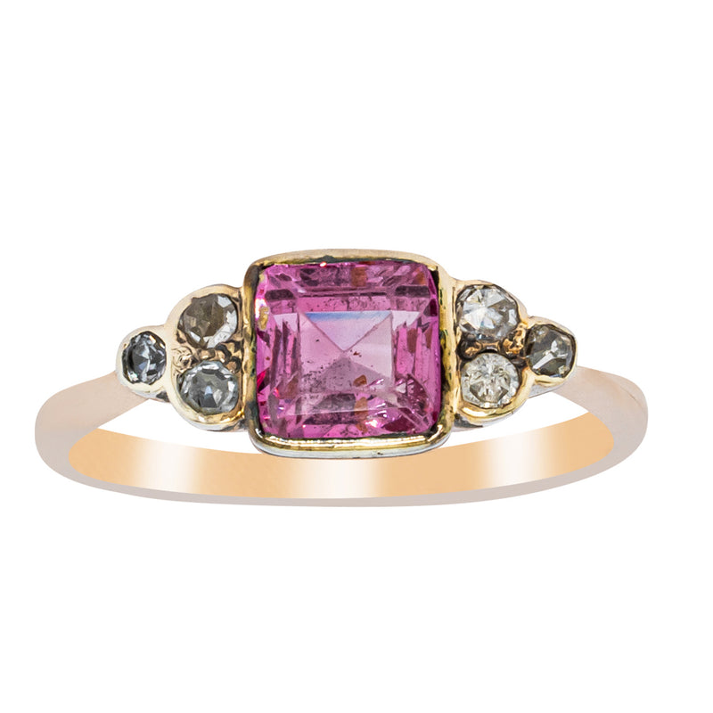 Vintage 13ct Yellow Gold Pink Spinel & Diamond Ring-Ring-Walker & Hall