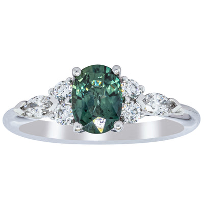 18ct White Gold Green Sapphire & Diamond Oriana Ring-Ring-Walker & Hall