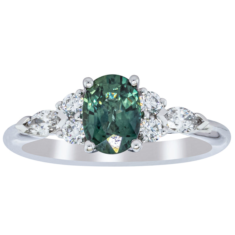 18ct White Gold Green Sapphire & Diamond Oriana Ring-Ring-Walker & Hall