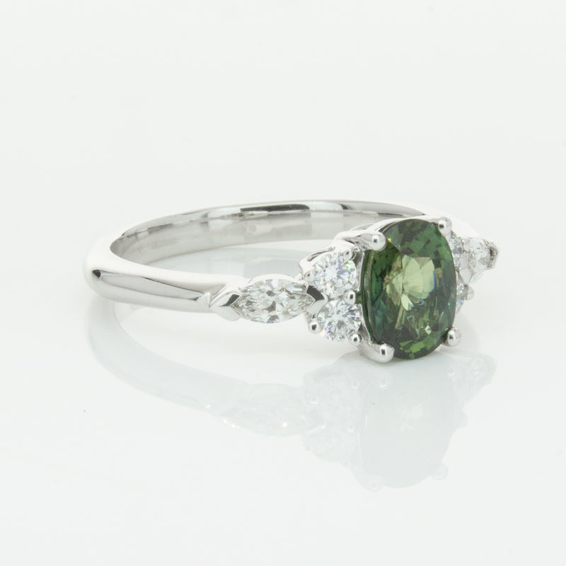 18ct White Gold Green Sapphire & Diamond Oriana Ring-Ring-Walker & Hall