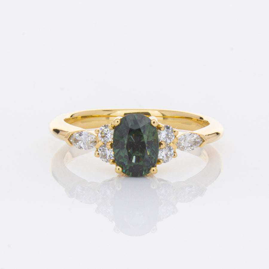18ct Yellow Gold Green Sapphire & Diamond Oriana Ring-Ring-Walker & Hall
