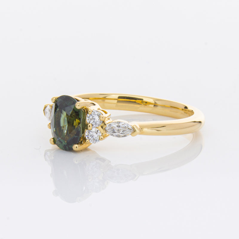 18ct Yellow Gold Green Sapphire & Diamond Oriana Ring-Ring-Walker & Hall