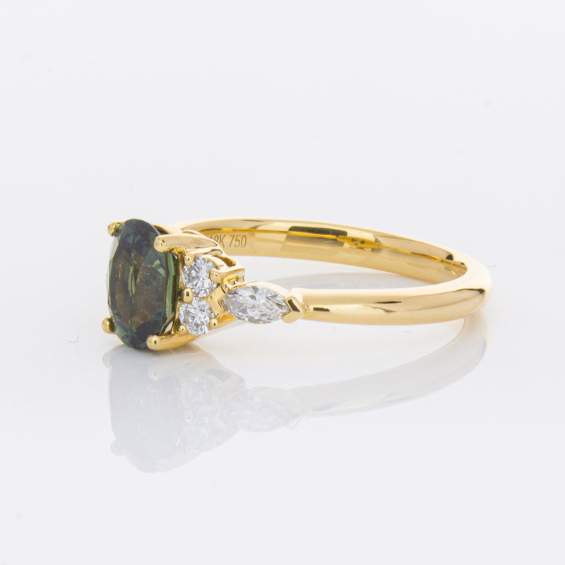 18ct Yellow Gold Green Sapphire & Diamond Oriana Ring-Ring-Walker & Hall