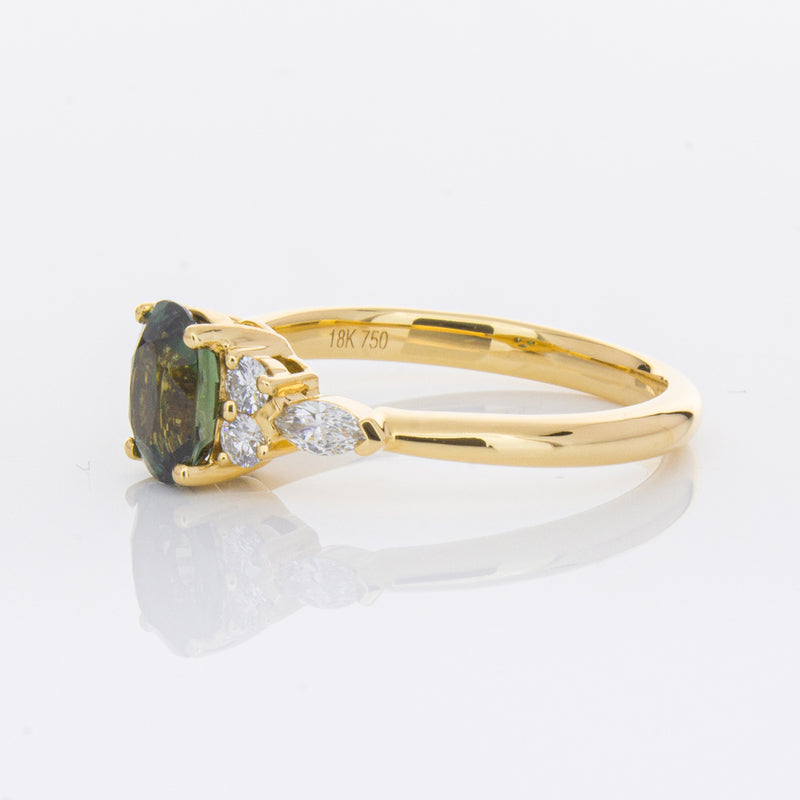 18ct Yellow Gold Green Sapphire & Diamond Oriana Ring-Ring-Walker & Hall