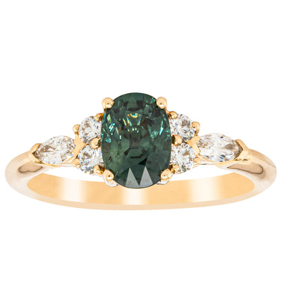 18ct Yellow Gold Green Sapphire & Diamond Oriana Ring-Ring-Walker & Hall