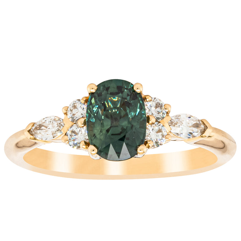 18ct Yellow Gold Green Sapphire & Diamond Oriana Ring-Ring-Walker & Hall