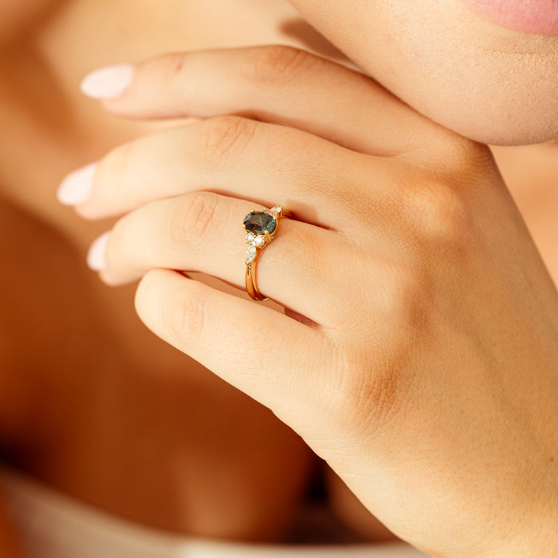 18ct Yellow Gold Green Sapphire & Diamond Oriana Ring-Ring-Walker & Hall