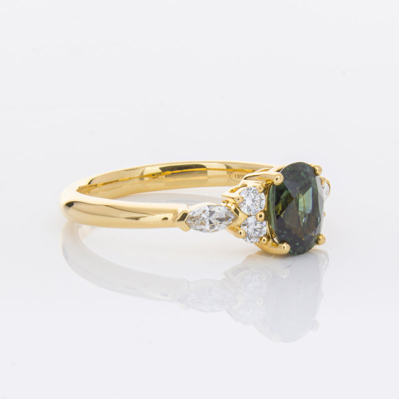 18ct Yellow Gold Green Sapphire & Diamond Oriana Ring-Ring-Walker & Hall