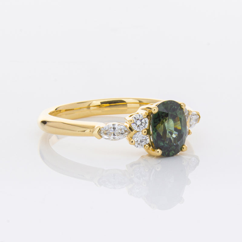 18ct Yellow Gold Green Sapphire & Diamond Oriana Ring-Ring-Walker & Hall