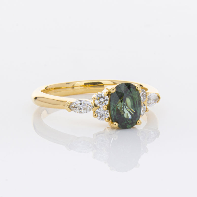 18ct Yellow Gold Green Sapphire & Diamond Oriana Ring-Ring-Walker & Hall