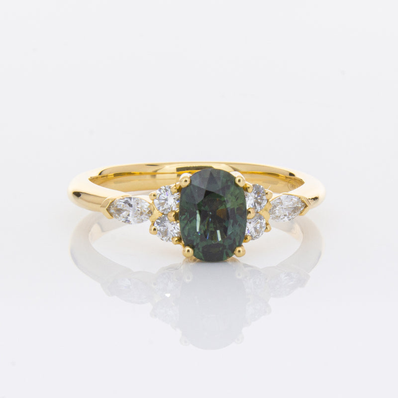 18ct Yellow Gold Green Sapphire & Diamond Oriana Ring-Ring-Walker & Hall
