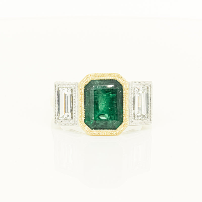 18ct Yellow Gold Emerald & Diamond Ring-Ring-Walker & Hall