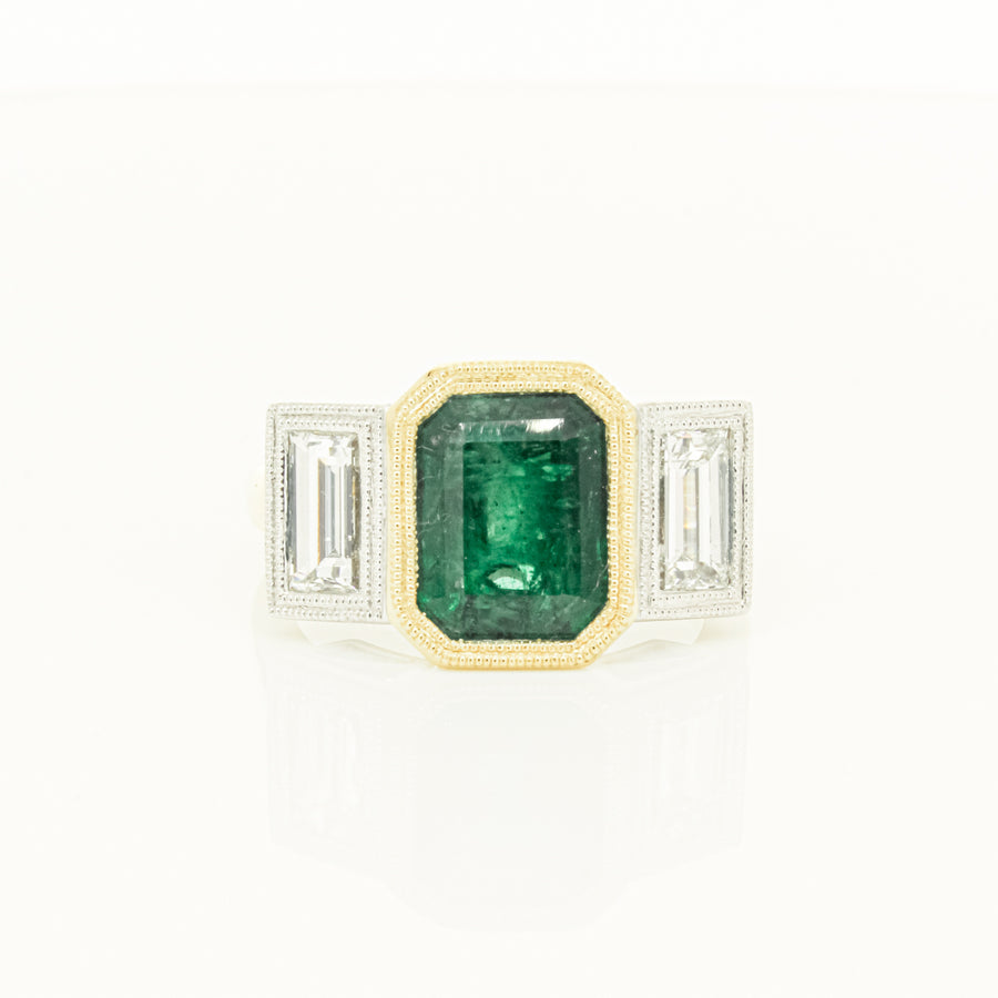 18ct Yellow Gold Emerald & Diamond Ring-Ring-Walker & Hall