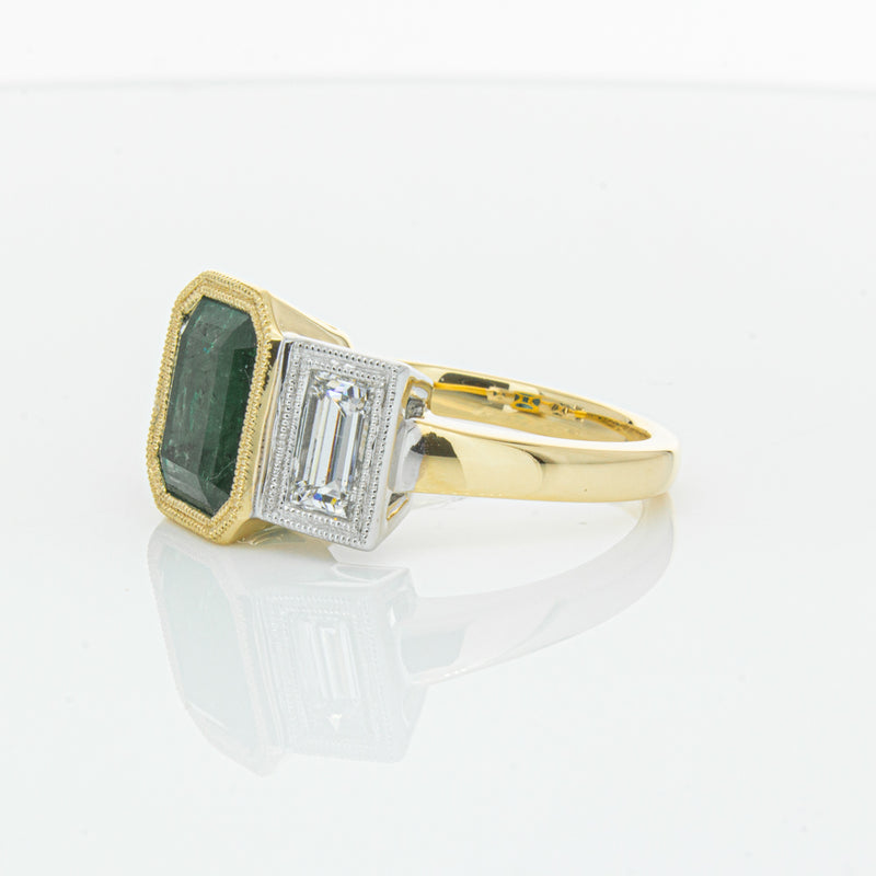 18ct Yellow Gold Emerald & Diamond Ring-Ring-Walker & Hall