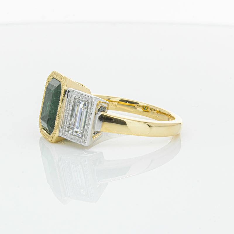 18ct Yellow Gold Emerald & Diamond Ring-Ring-Walker & Hall