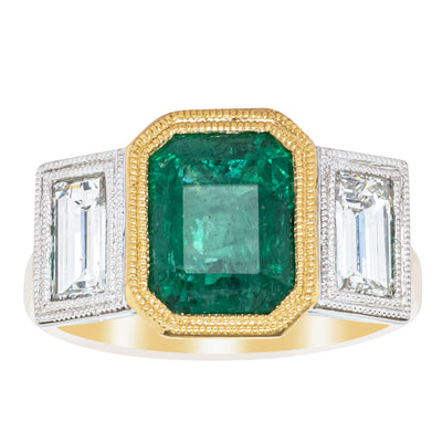 18ct Yellow Gold Emerald & Diamond Ring-Ring-Walker & Hall