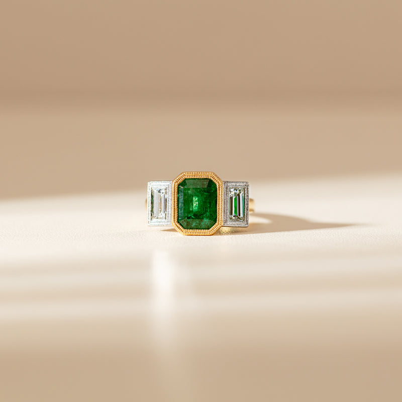 18ct Yellow Gold Emerald & Diamond Ring-Ring-Walker & Hall