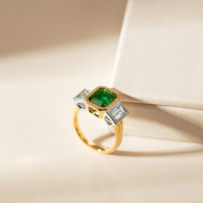 18ct Yellow Gold Emerald & Diamond Ring-Ring-Walker & Hall