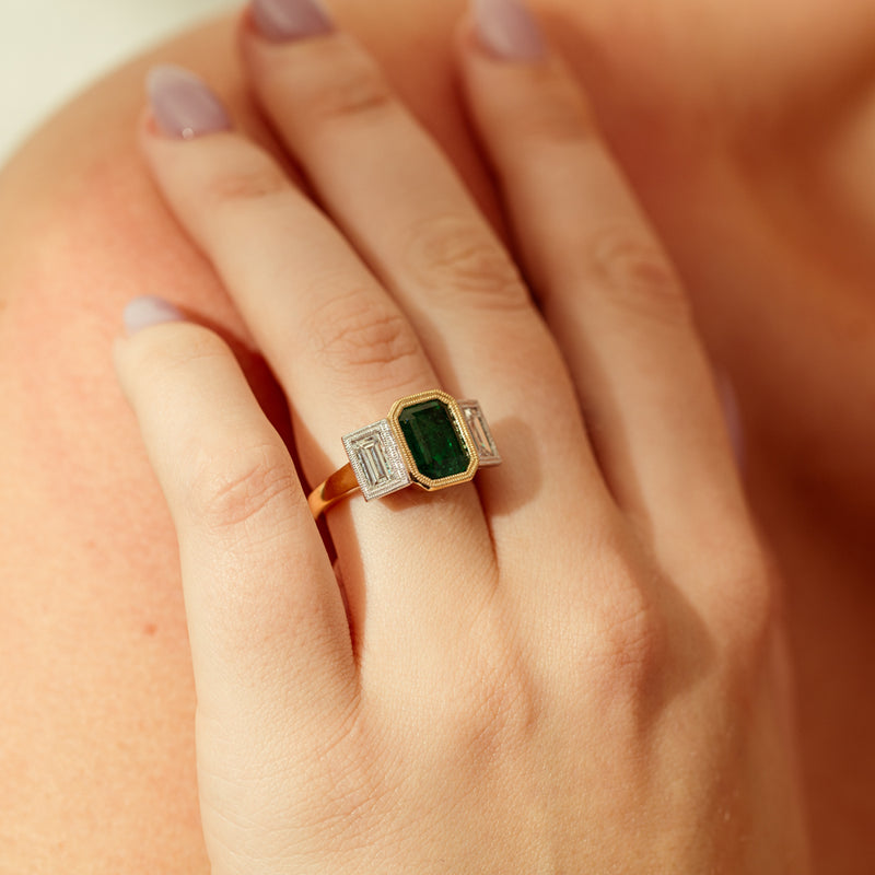 18ct Yellow Gold Emerald & Diamond Ring-Ring-Walker & Hall