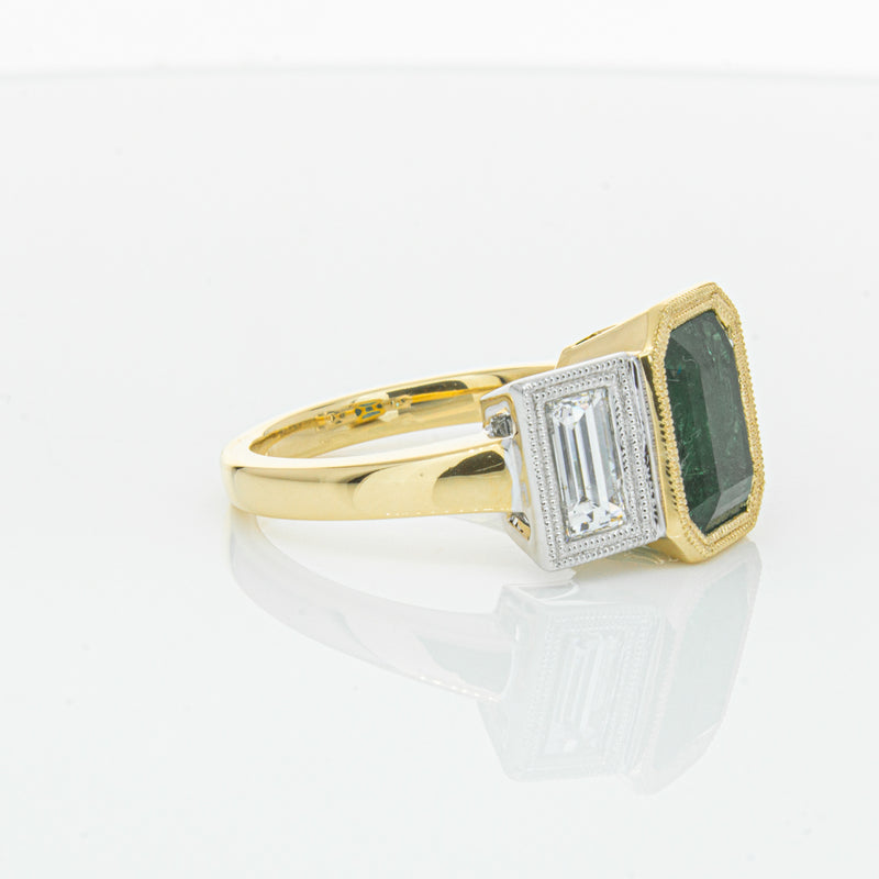 18ct Yellow Gold Emerald & Diamond Ring-Ring-Walker & Hall