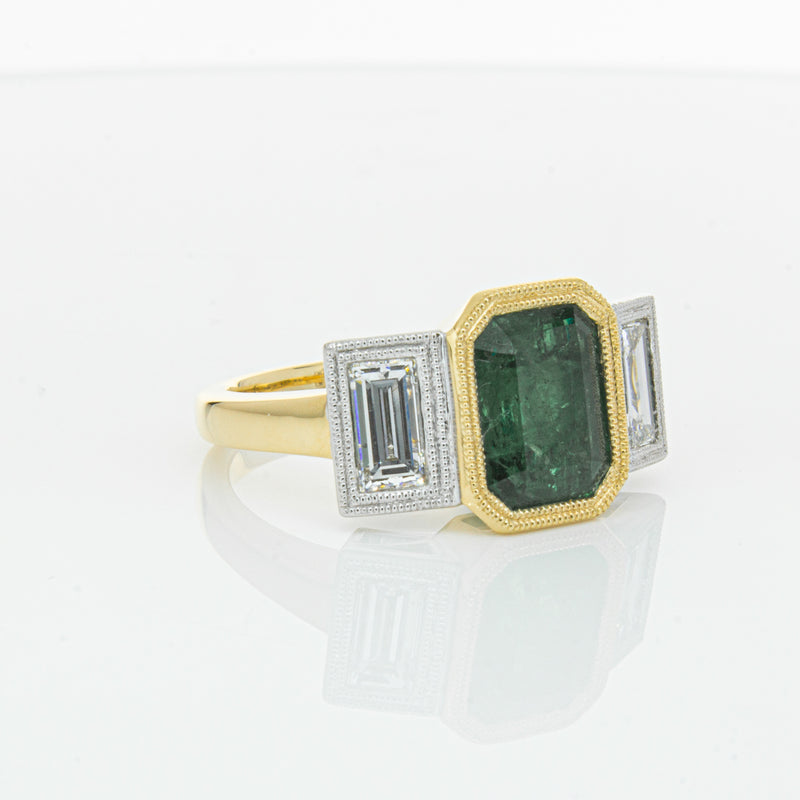 18ct Yellow Gold Emerald & Diamond Ring-Ring-Walker & Hall
