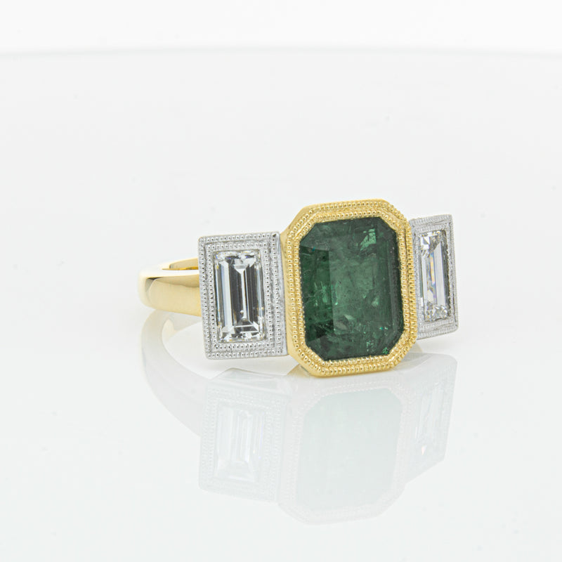 18ct Yellow Gold Emerald & Diamond Ring-Ring-Walker & Hall